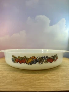 Fire King Anchor Hocking Milk Glass 9 Inch Baking Dish w/Colorful Fruit Design - Picture 1 of 7