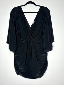 Kiyonna Plus Size 4 Women's Top Black Stretch Ruched Side V-Neck Flare Sleeve - Picture 1 of 12