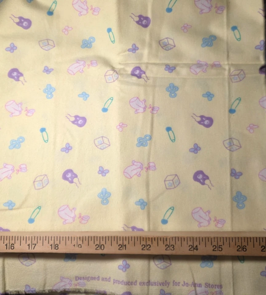 Snuggle Baby Pins Blocks Clothes Yellow Flannel Craft Sewing Fabric 50" Joann - Image 1 of 1
