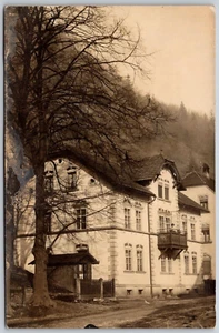 RPPC German (?) Spa House Villa Woman on Balcony 1910s (?) Real Photo Postcard - Picture 1 of 2