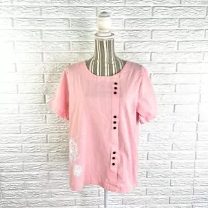 Camisa vintage rosa y blanco diente de león asimétrica abotonada talla grande - Imagen 1 de 8