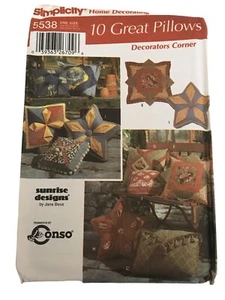 Simplicity Sewing Pattern 5538 Throw Pillows Decorative Home Decorating Star UC - Picture 1 of 13