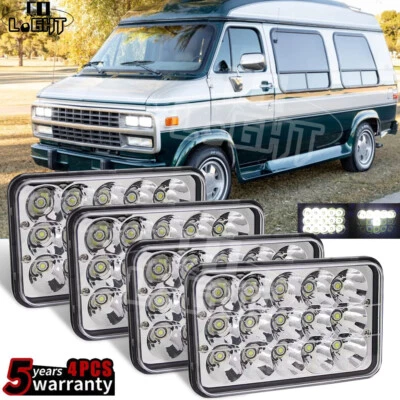 Fit Chevrolet G10 G20 G30 1978-1991 4x6" Chrome LED Headlights Hi/Lo Sealed Beam - Image 1 of 4