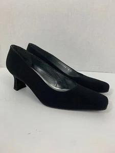 Stuart Weitzman Square Toe Block Heel Womens Sze 5b Black Fabric Pump Heel Spain - Picture 1 of 11