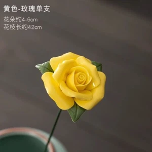 Hermosa estatua china de cerámica con flor de rosa amarilla decoración del hogar D2 - Imagen 1 de 2