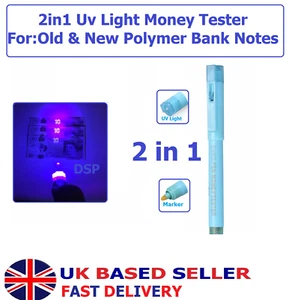 2in1 UV light Counterfeit Fake Forged Bank Note Money Tester Detector Marker Pen - Picture 1 of 9