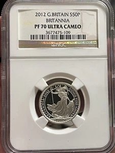 2012 Britannia 50 Pence Silver Proof 1/4 oz  Coin NGC PF70 Ultra Cameo Gem Mint - Picture 1 of 2