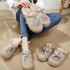 Ladys Linen Flat Embroidered Shoes Slippers Retro transparent Breathable sandals