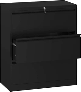 3 Drawer Lateral File Cabinet with Lock, Metal Stainless Steel Wide Lateral Fili - Picture 1 of 7
