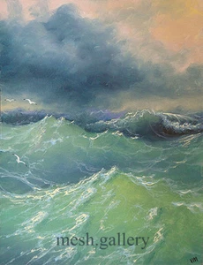 199 - 5"x7" LEINWAND GICLÉE NETZ FINE ART DRUCK MEERESLANDSCHAFT Welle Ozean Sturm Möwen - Bild 1 von 1