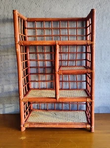 Vtg Mid Century Modern Bamboo Boho Tiered Rattan Shelf Plant Stand Book 29x17x9 - Picture 1 of 8