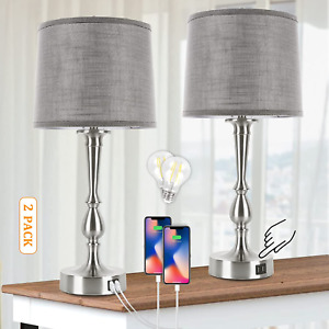 24.8'' Table Lamps for Bedroom Set of 2, Modern Bedside Lamps with Dual USB Char