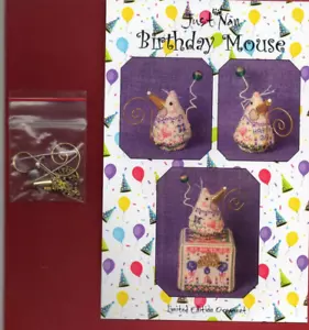 JUST NAN "BIRTHDAY MOUSE" CROSS STITCH ORNAMENT CHART/EMB (JNLEBM) 2020 - BN - Picture 1 of 1