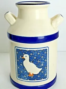 Vaso lattiera vintage fattoria campagna ceramica bianco sporco blu tema anatra 6,50"T - Foto 1 di 11