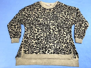 Women's Dantelle Leopard Print Long Sleeve Pullover Top Blouse Side Slits Sz 1X - Picture 1 of 8