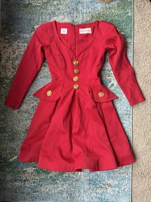 Vestido vintage Riff’s personalizado hecho a mano roseta roja botón, talla pequeña Foto 1 de 4