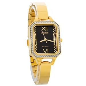 Citizen Eco-Drive Silhouette Damenuhr Kristall goldfarben PVD EM0982-54E - Bild 1 von 3