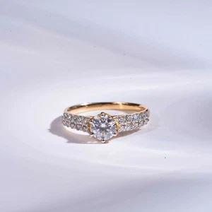 1.31ct Solitaire VS-GH Round Cut Pave Set Lab Grown Diamond 18k Engagement Ring - Picture 1 of 10
