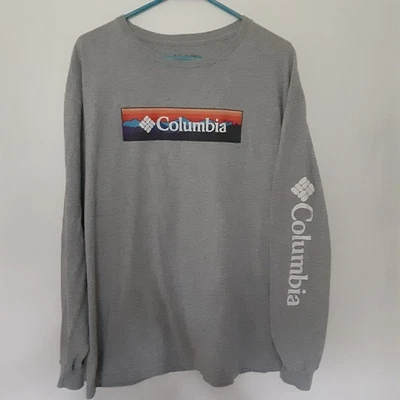 Camisa Columbia Masculina XL Cinza Manga Longa Gráfica Ao Ar Livre Montanhas Feitiço  - Imagem 1 de 4