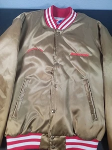 Bridgestone Tires Vintage Swingster Satin Bomber Jacket Gold Red Medium Med - Picture 1 of 20
