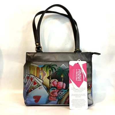 Anna by Anuschka Hand Painted LAS VEGAS 777 Slots Cards TAGS Satchel BAG - Image 1 of 4