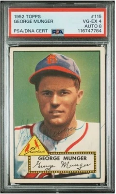 1952 Topps George Munger Signed Baseball Card #115 PSA 4 DNA 8 Certified Auto - Image 1 of 4