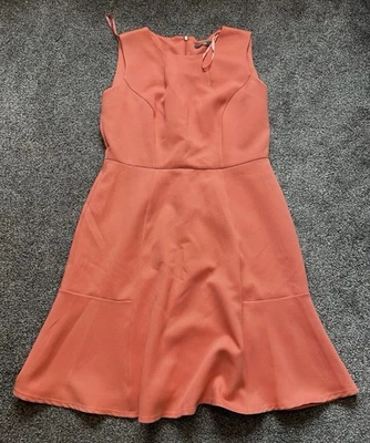 Vestido BHS Feminino, Tamanho 14, Rosa Coral, Ajuste, Flare, Zíper, Gola Redonda, Sem Mangas - Imagem 1 de 4