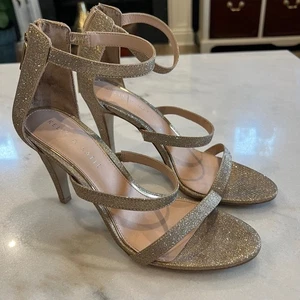 Kelly & Katie Glitter Strappy Stiletto Heels Gold Sparkle Ankle Strap Sandals - Picture 1 of 7
