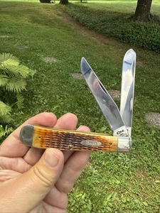Case XX Trapper 6254 SS Folding Pocket Knife W/Amber Jigged Bone  2 blade - Picture 1 of 18
