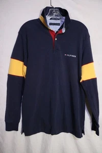 Vintage Tommy Hilfiger Pique Polo Shirt Men M Colorblock Long Sleeve Heavyweight - Picture 1 of 5