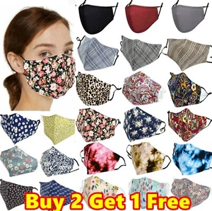 Unisex 100% Cotton 3 Layers Face Cover Mask Washable Reusable Breathable Dust  - Picture 1 of 75