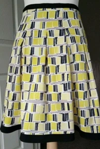 PRINCIPLES BY BEN DE LISI BLACK & YELLOW BOX PLEAT KNEE LTH SKIRT SIZE 12 LINED - Picture 1 of 6