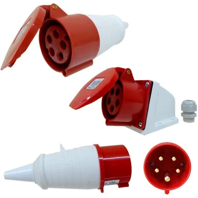 16 Amp 5 Pin Red Three Phase 415V CEE Industrial Connector IEC CEE Plug Socket - Image 1 of 4