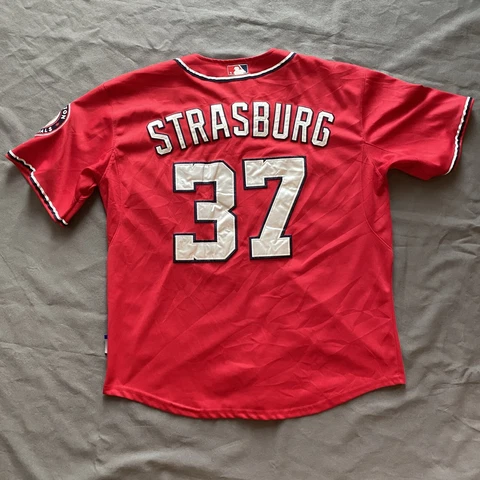 Authentic Stephen Strasburg Washington Nationals Mens Red MLB Jersey Size 50 Cover
