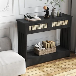 Black Entryway Table with Drawer Modern Wood Narrow Console Table with Storage - Picture 1 of 12