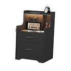 Nightstand With Charging Station & Led Lights Nightstand With 2 1 Set Black