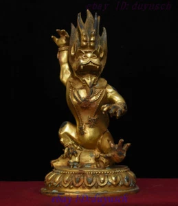 9" Old Tibet Buddhism Bronze Gilt Protector Deity Yama Dharmaraja Buddha Statue - Picture 1 of 12