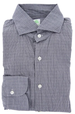 Camisa de tejido liso de algodón a cuadros azul Finamore Napoli 16/41 Foto 1 de 4