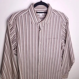 Banana Republic Herren LARGE braun pink weiß bügelfrei Slim Fit geknöpftes Hemd 2011 - Bild 1 von 15