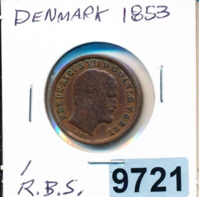 DENMARK - 1 skilling 1853  - R/B/S/ - SHARP XF - K756 - SCARCE - #9721 - Image 1 of 2