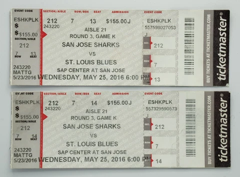 San Jose Sharks Tickets 2016 vs The Blues. Winning Western Conference Finals! Cover
