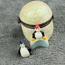 Penguin Igloo Trinket Box W/Trinket Hinged Porcelain Miniature