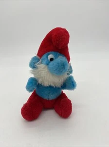 Vintage Papa Smurf Plush Beannie 8" Peyo Wallace Berrie 1981 Stuffed Doll - Picture 1 of 7