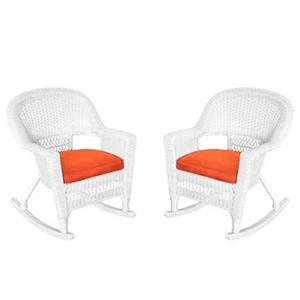 Jeco Rocker Wicker Chair with Red Cushion - Set of 2 White - Picture 1 of 1