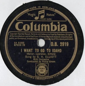 G H ELLIOTT MUSIC HALL 78 - I WANT TO GO TO IDAHO - MY SOUTHERN MAID - EX COND - Picture 1 of 3