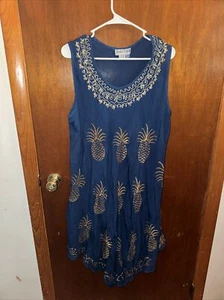 Vestido de Colección Jessica Taylor Mujer Azul Piña Vaina Talla Única 100% Rayón - Imagen 1 de 7