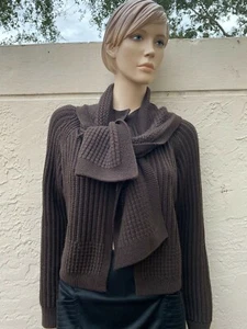 LAFAYETTE 148 SPLENDIDA GIACCA IN MAGLIA DI LANA MARRONE CON SCIALLE TAGLIA S - Foto 1 di 5