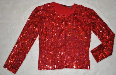 Cárdigan MODA INTERNATIONAL Victoria's Secret Rojo Cuadrado Lentejuelas Y2K Talla L Foto 1 de 4