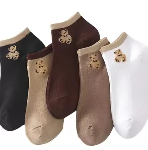 5 Pair Of Cute Bear Women’s Crew Socks In Browns. Whimsical and Fun! - Picture 1 of 5