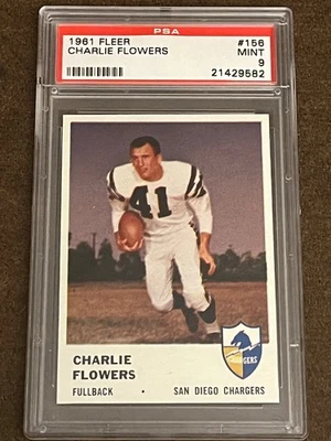 1961 Fleer Football - #156 Charlie Flowers Chargers Mint MT PSA 9 (Set Break) - Image 1 of 4